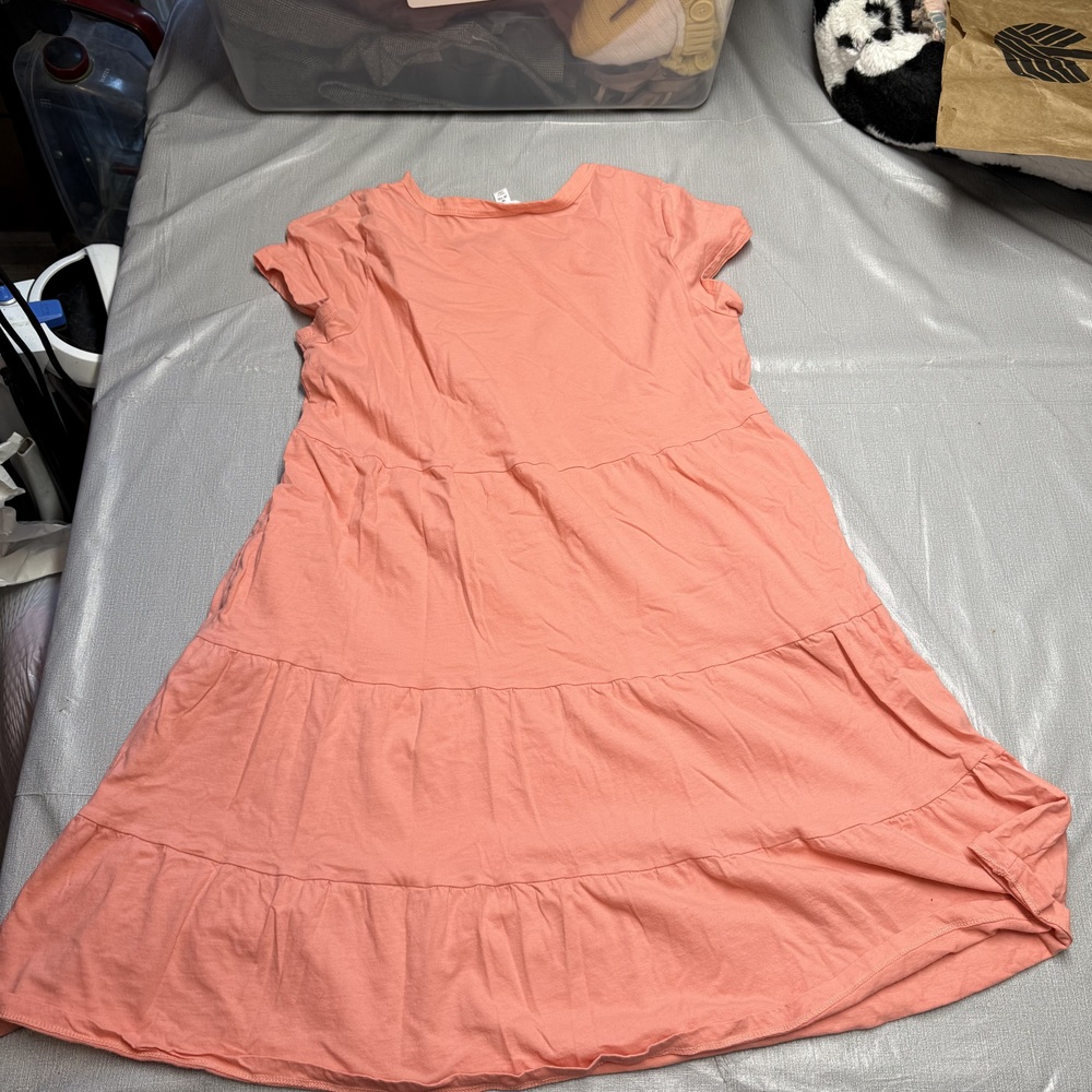 Time and Tru Girls Tiered T-Shirt Dress M 8-10 Coral Pockets - Picture 4 of 9